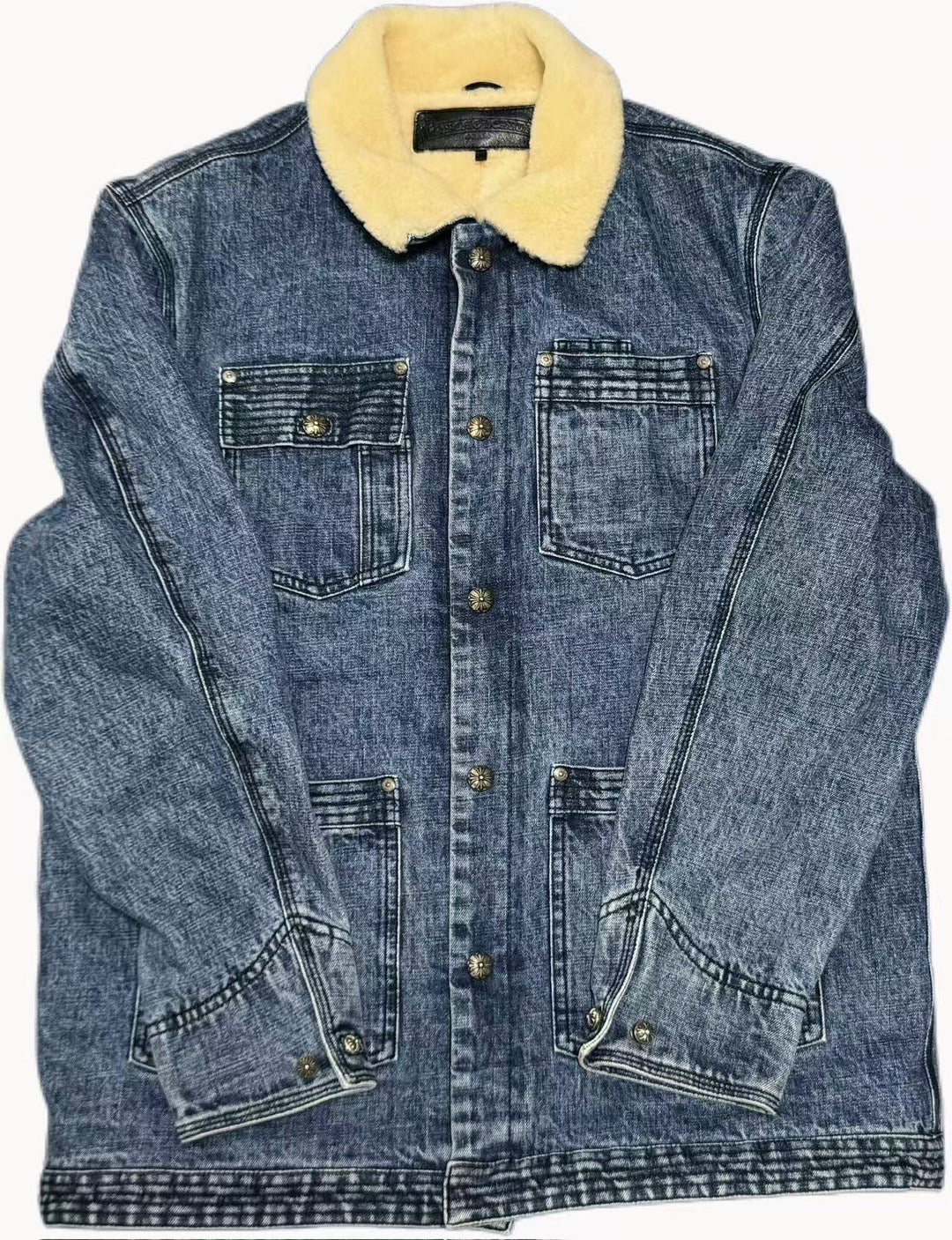 Chrome Hearts Denim Jacket with Shearling Collar-yf