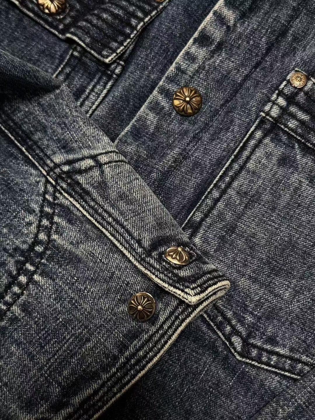 Chrome Hearts Denim Jacket with Shearling Collar-yf