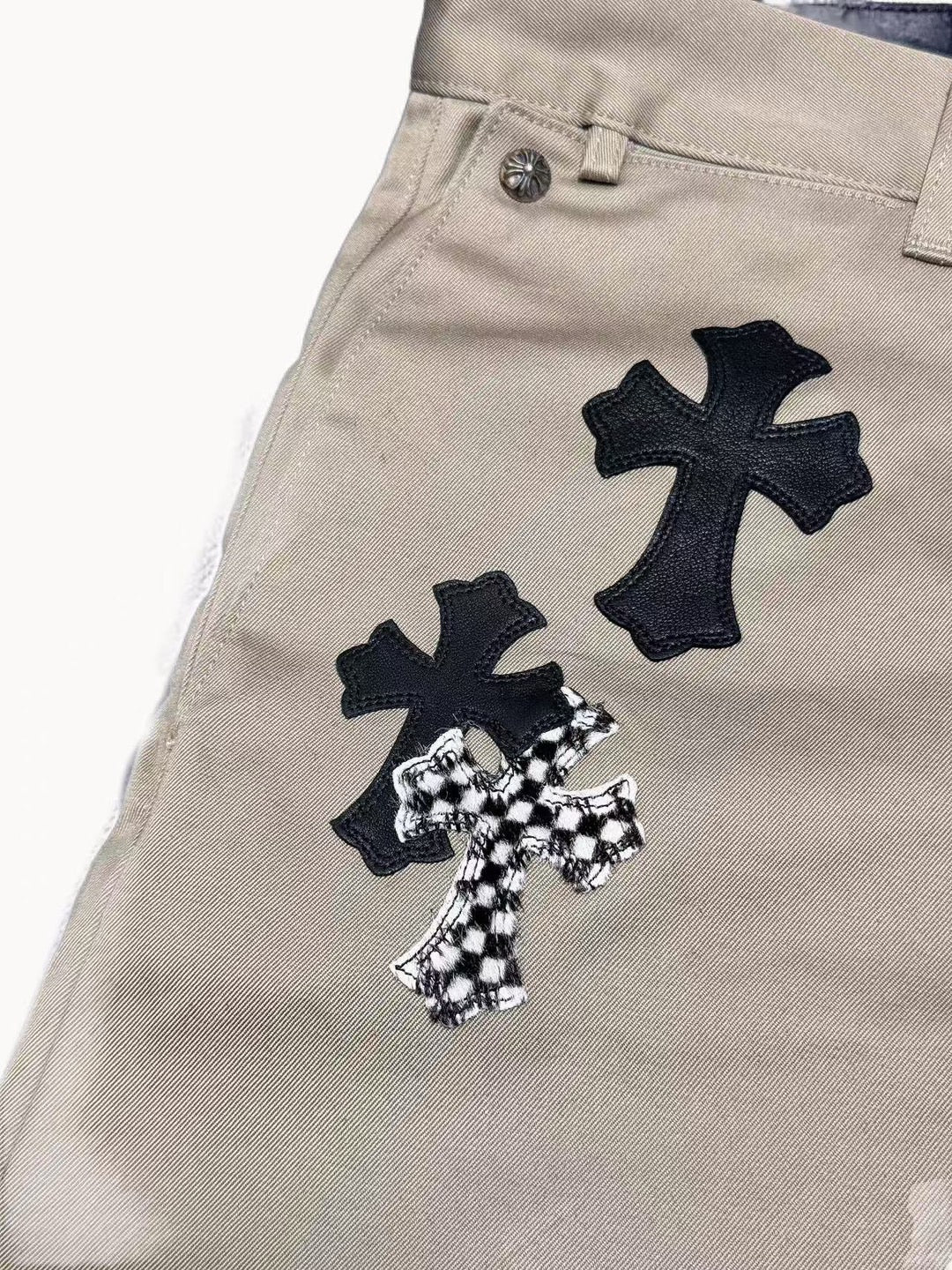 Chrome Hearts Black&Checkerboard Patch Chino Pants