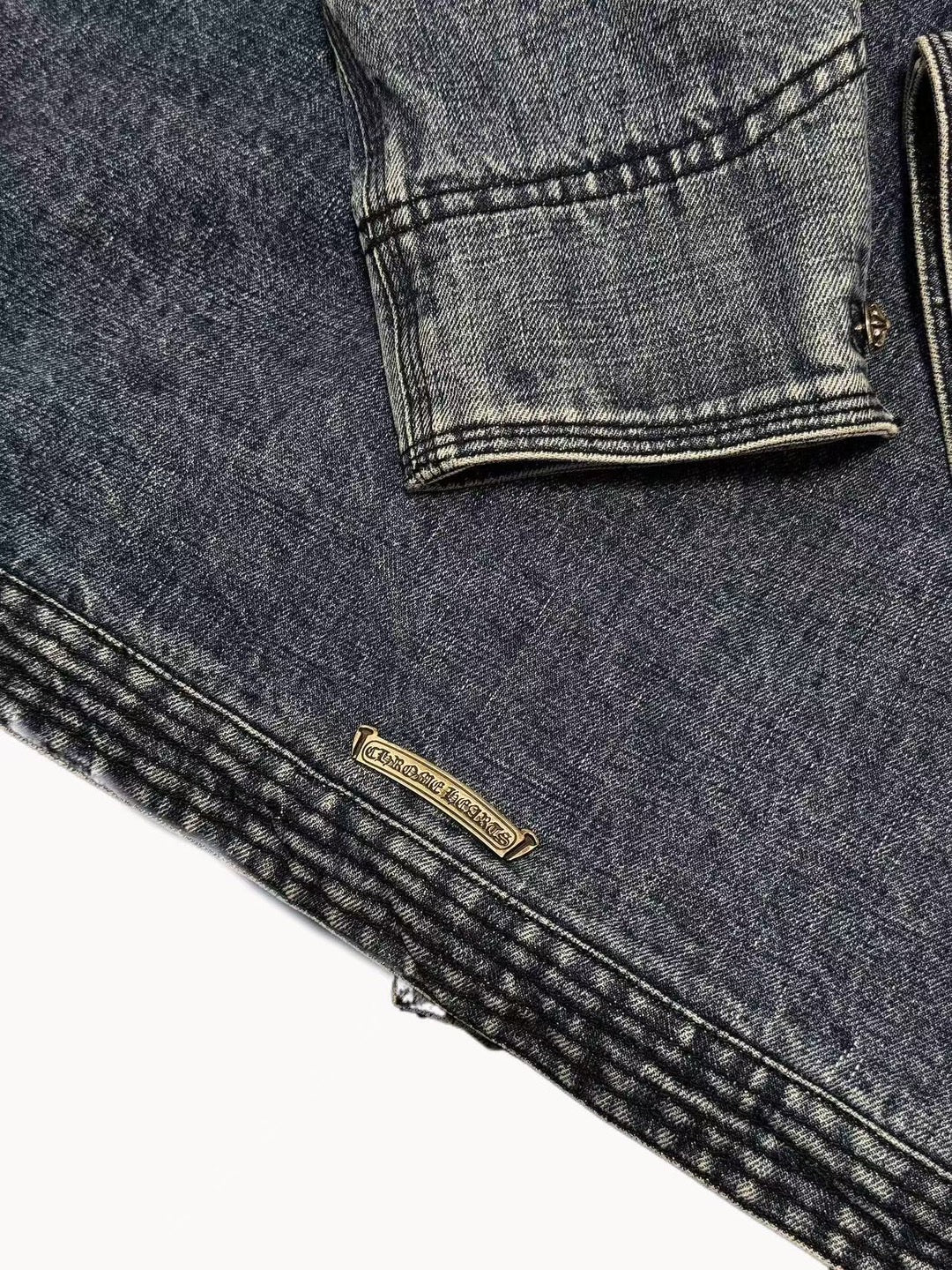 Chrome Hearts Denim Jacket with Shearling Collar-yf