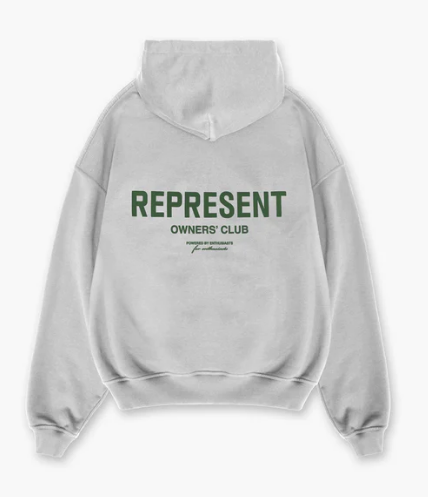 REPRESENT OWNERS CLUB HOODIE - ASH GREY/RACING GREEN